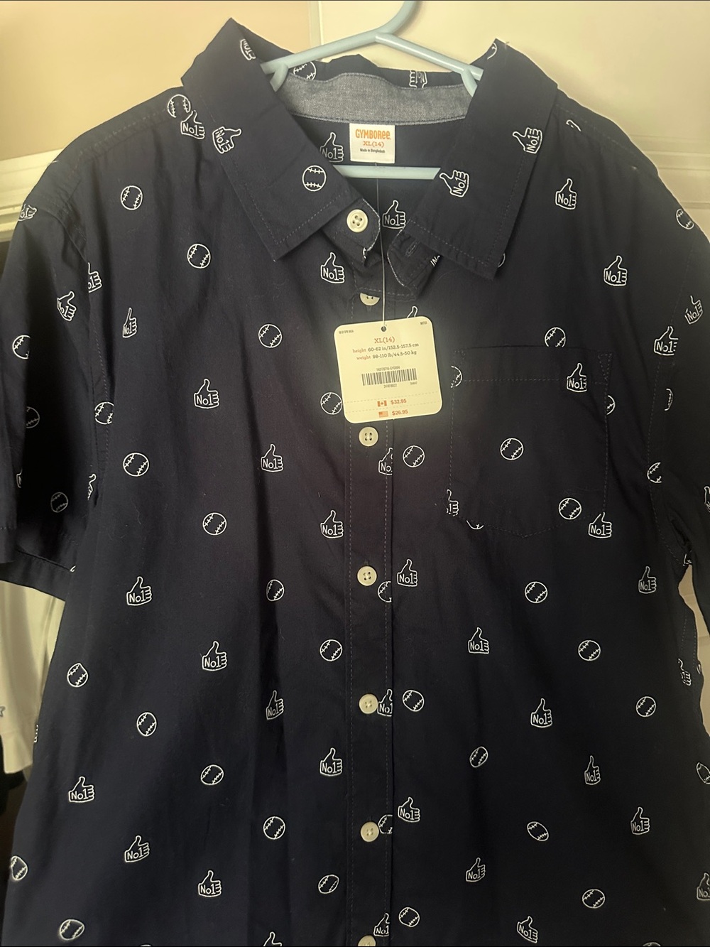 Gymboree Navy Short Sleeve Button-Down Shirt with Baseballs NWT